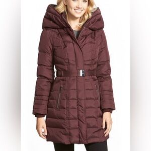 Kensie Maroon Long Puffer Jacket with hood
